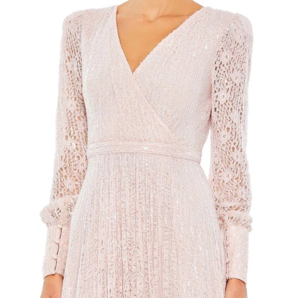 Mac Duggal 93679 NWT BEADED LACE LONG SLEEVE WRAP OVER GOWN - Picture 3 of 8